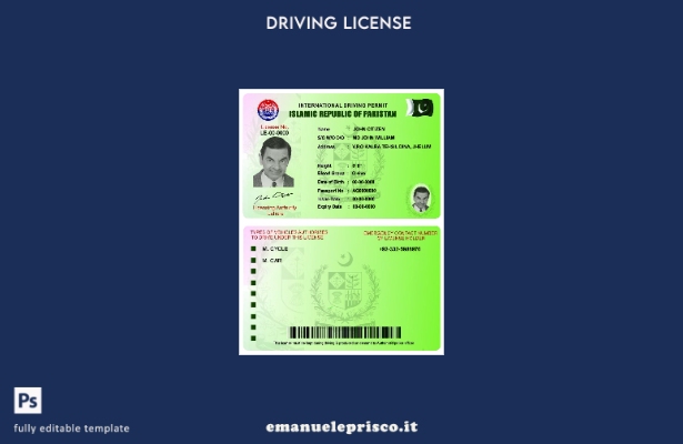 verified style modello di permesso di guida internazionale pakistano in stile verificato template